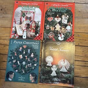 Vintage Christmas Craft Book Lot Plaid Ornaments Crochet Holiday DIY Patterns